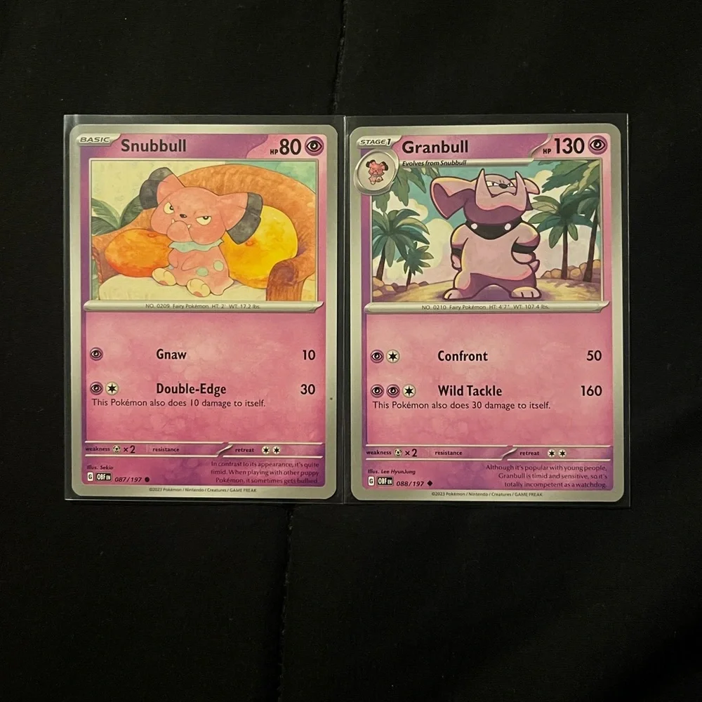 2 POKEMON CARDS - SNUBBULL #87/197 And GRANBULL #88/197 SV03: Obsidian Flames